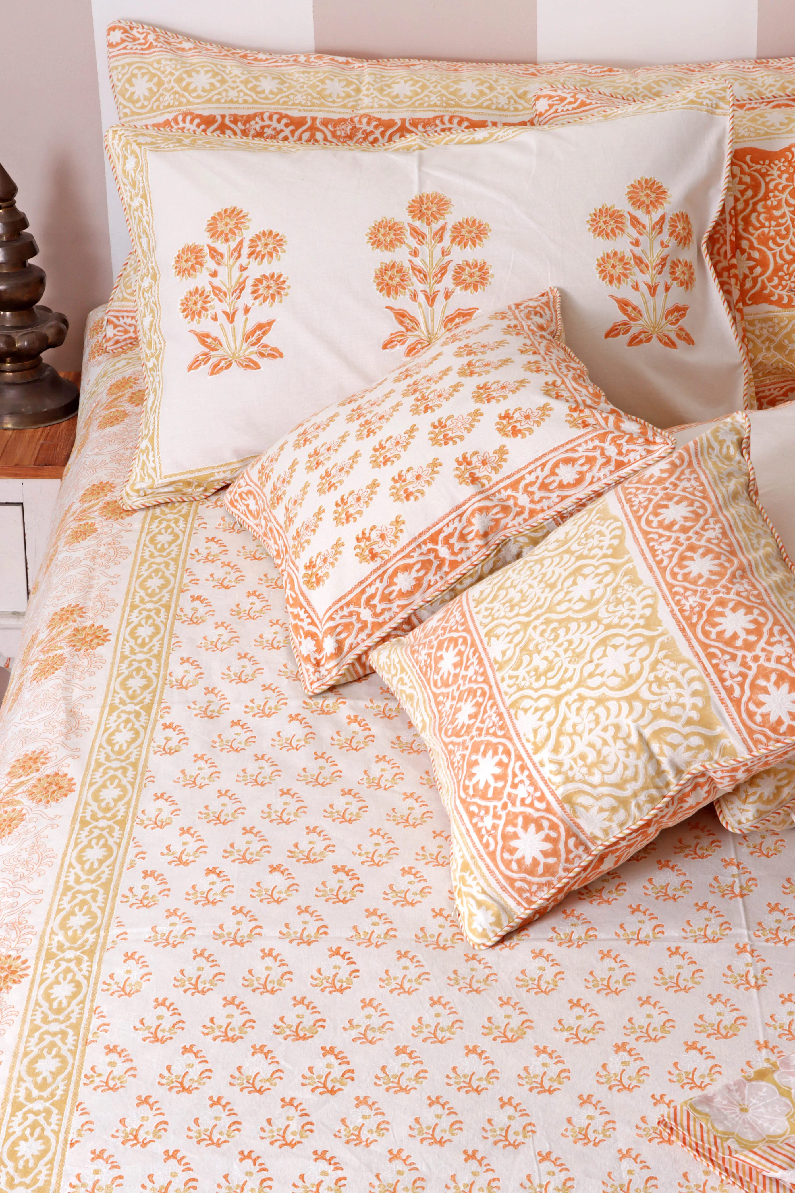 20s Cotton Lumbar Cushion Cover In Block Print