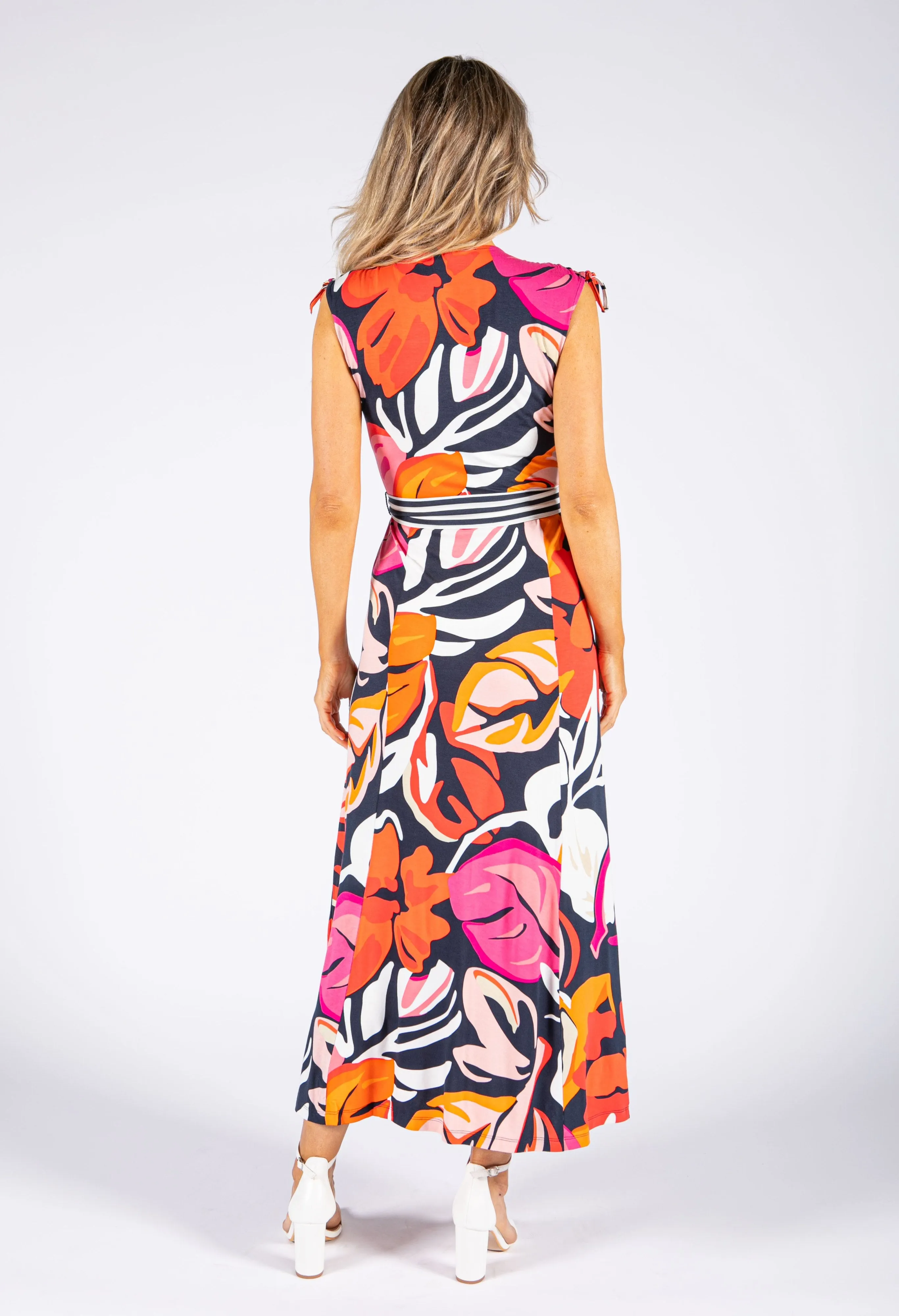 Abstract Floral Print Wrap Bodice Dress