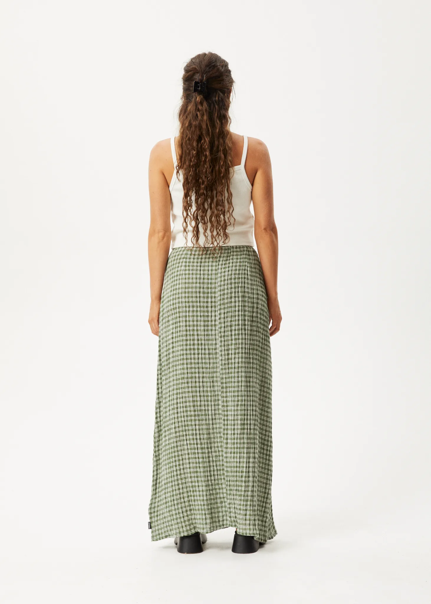 AFENDS Womens Base - Seersucker Check Skirt - Deep Green Check