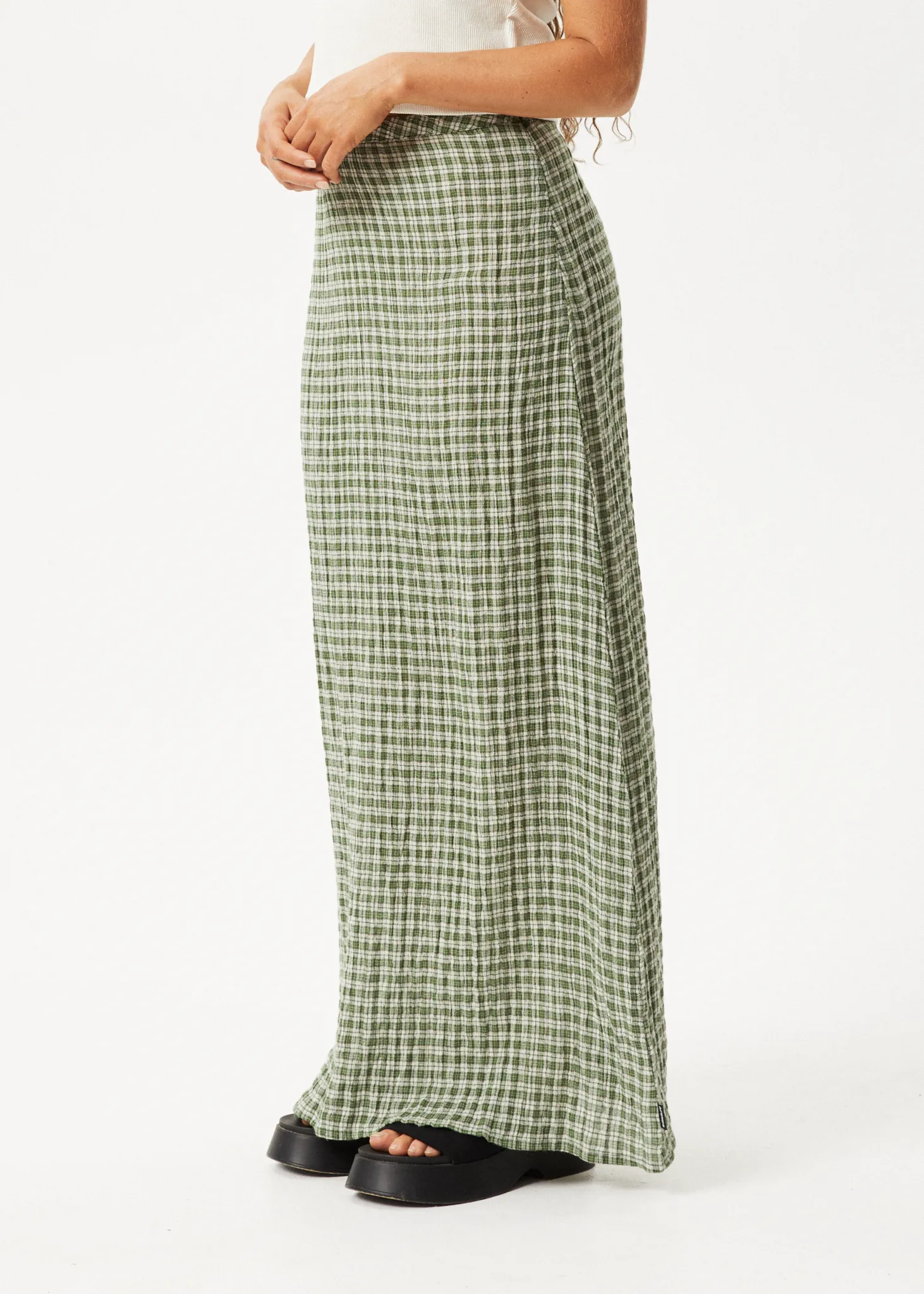 AFENDS Womens Base - Seersucker Check Skirt - Deep Green Check