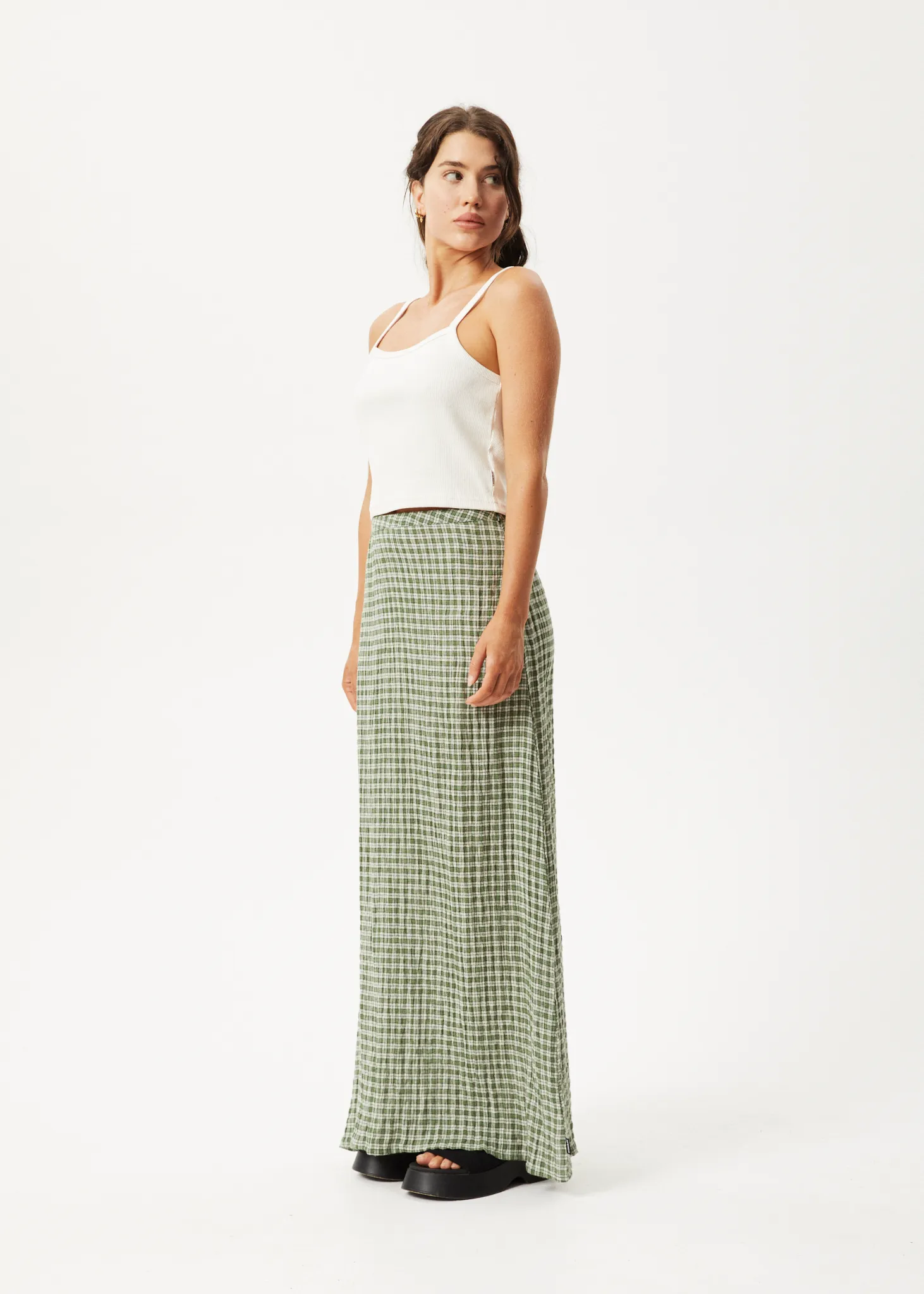 AFENDS Womens Base - Seersucker Check Skirt - Deep Green Check