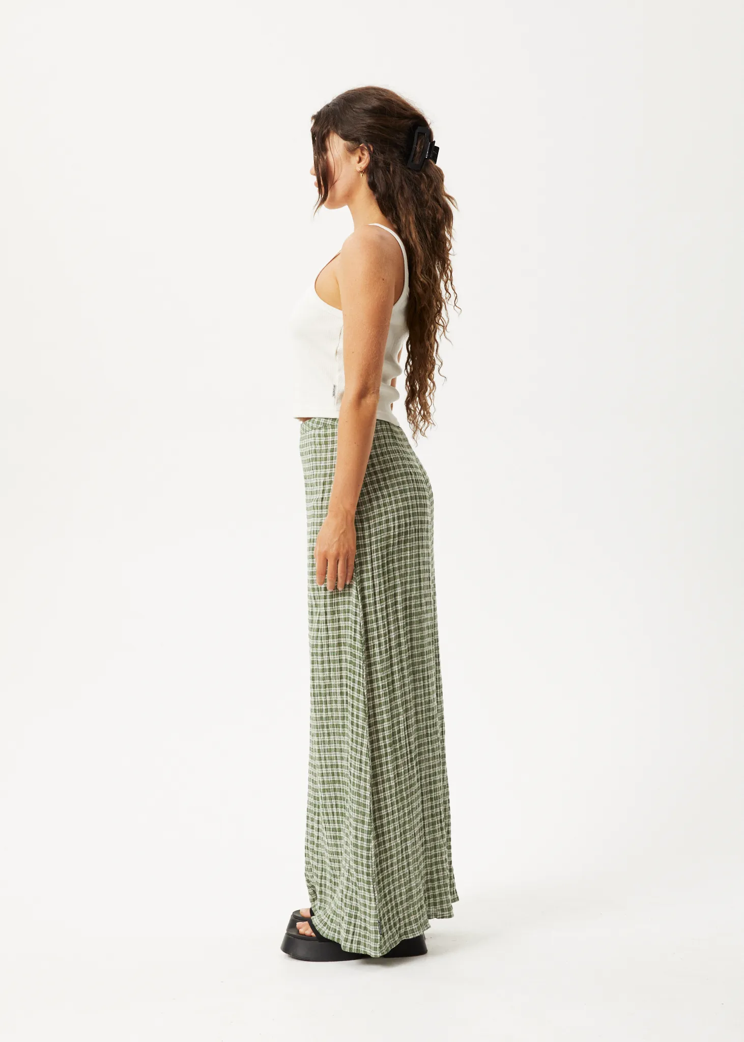 AFENDS Womens Base - Seersucker Check Skirt - Deep Green Check