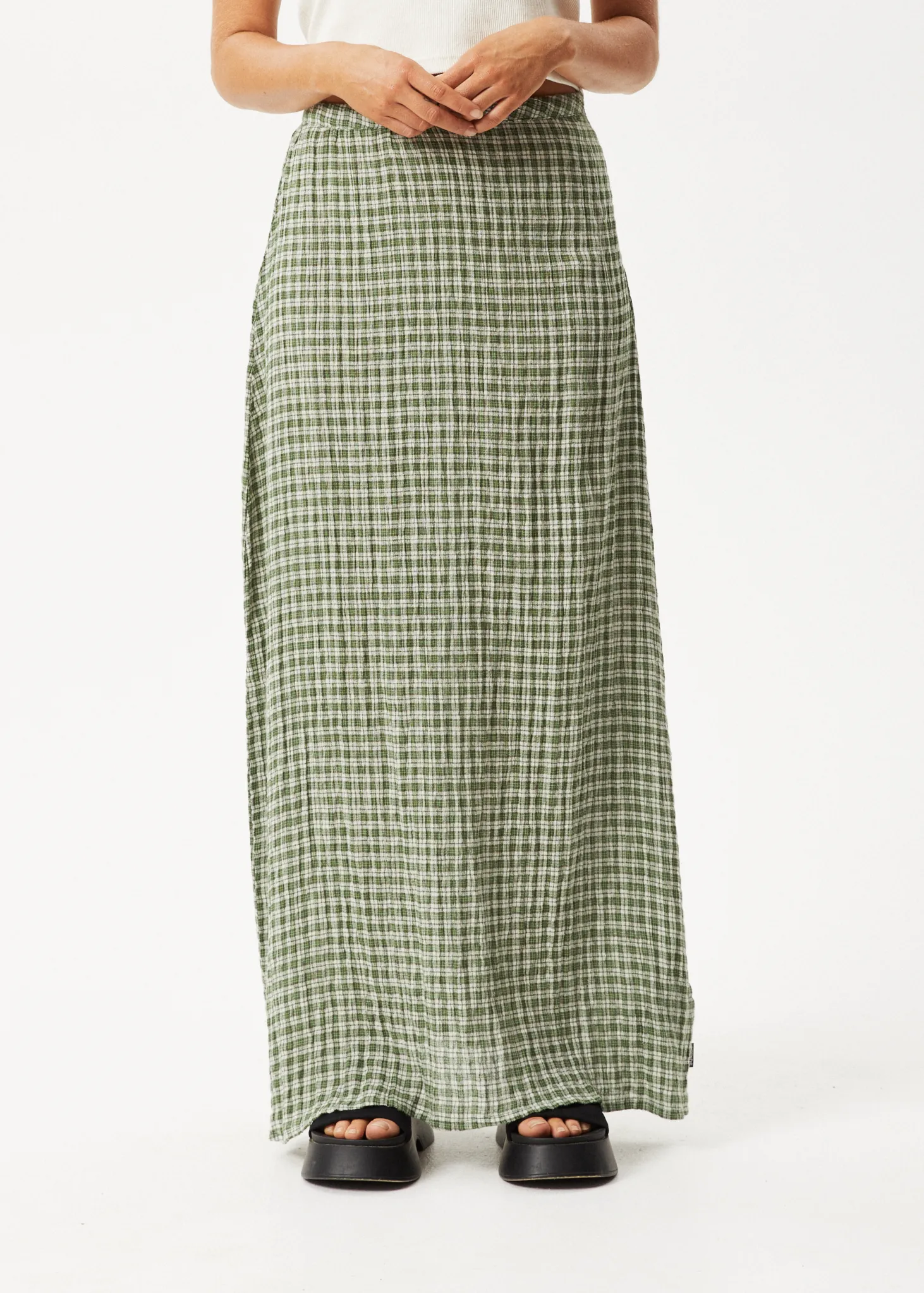 AFENDS Womens Base - Seersucker Check Skirt - Deep Green Check