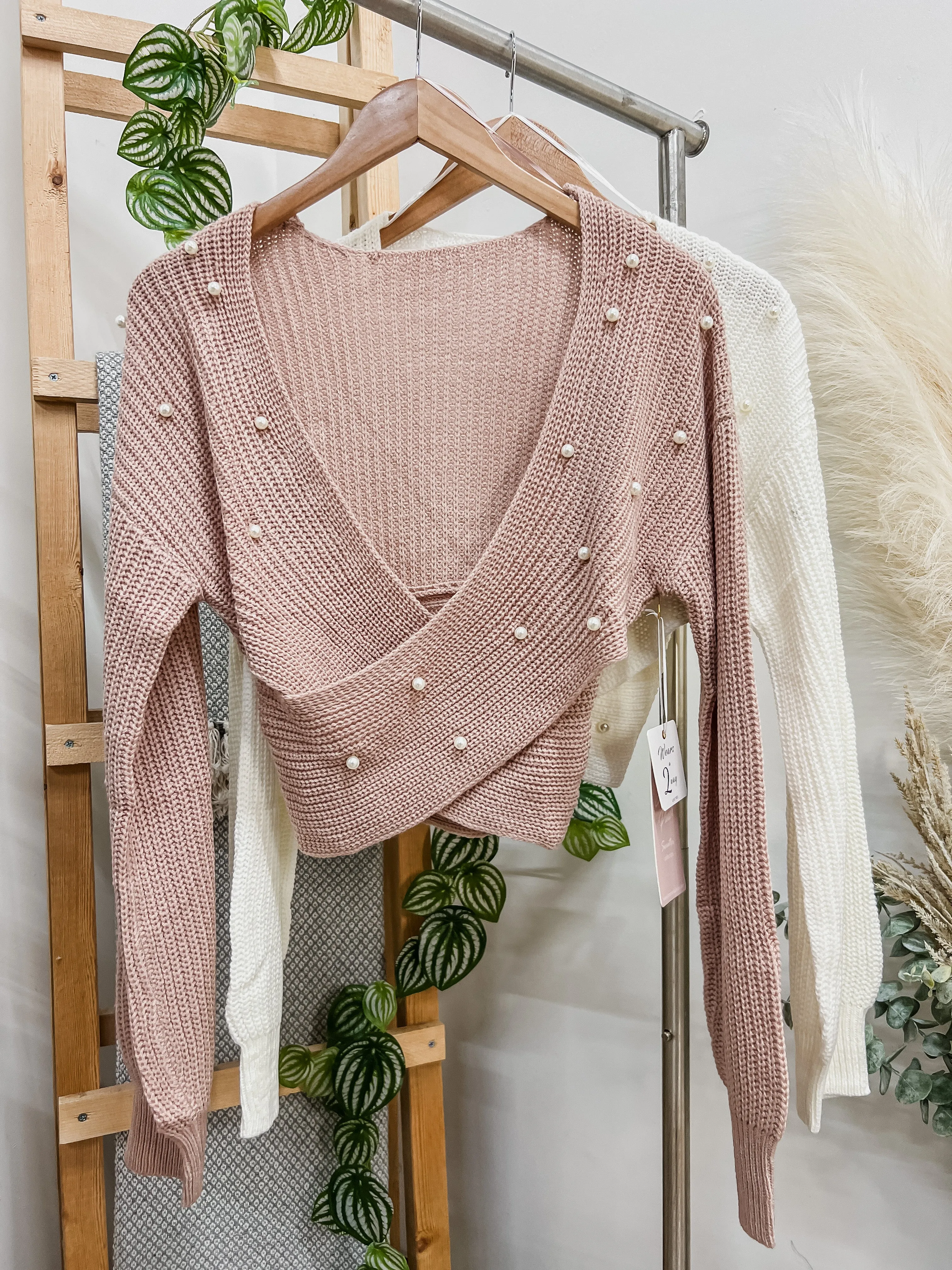 Arlette Pearl Cross Knit Sweater