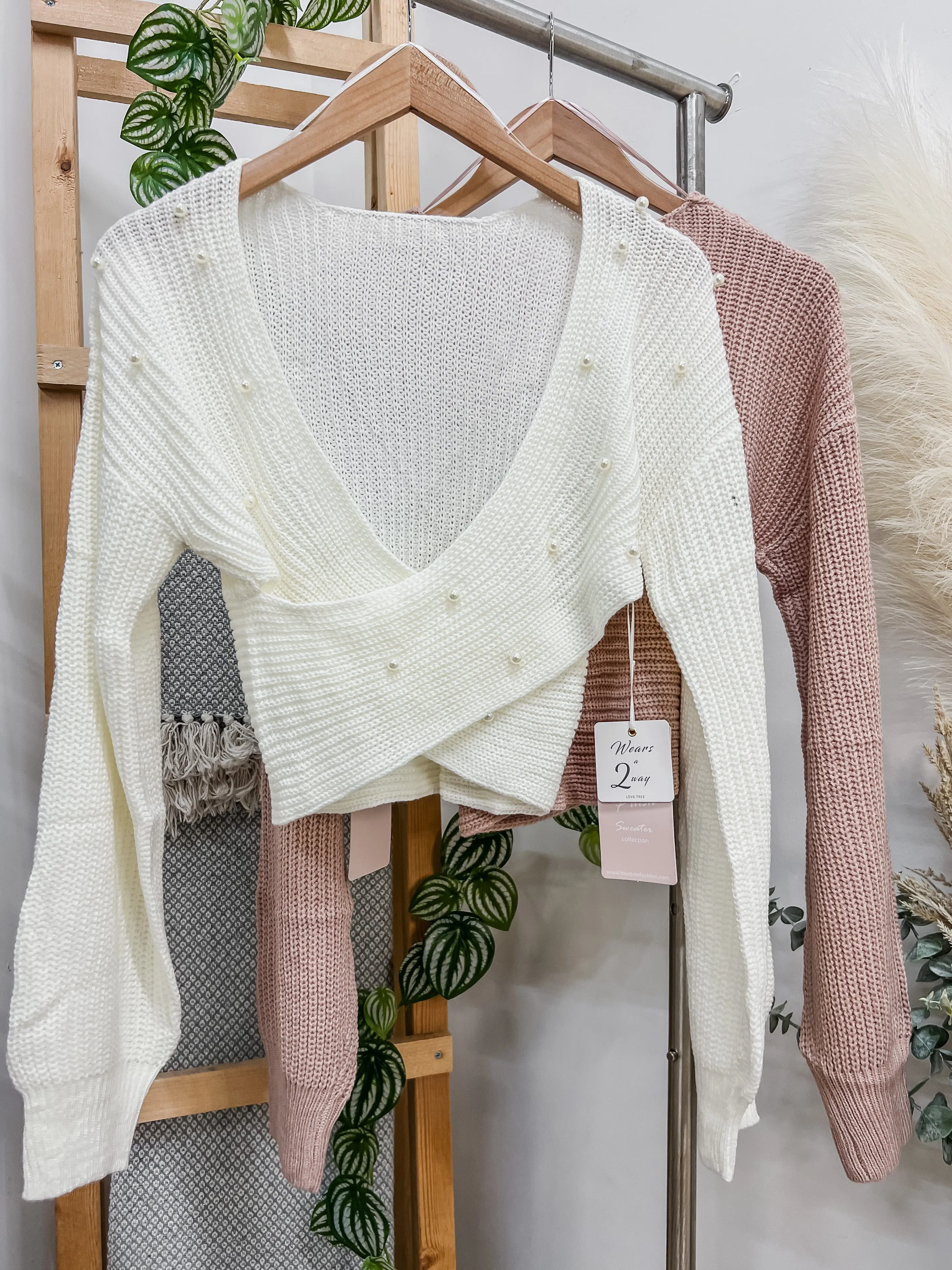 Arlette Pearl Cross Knit Sweater
