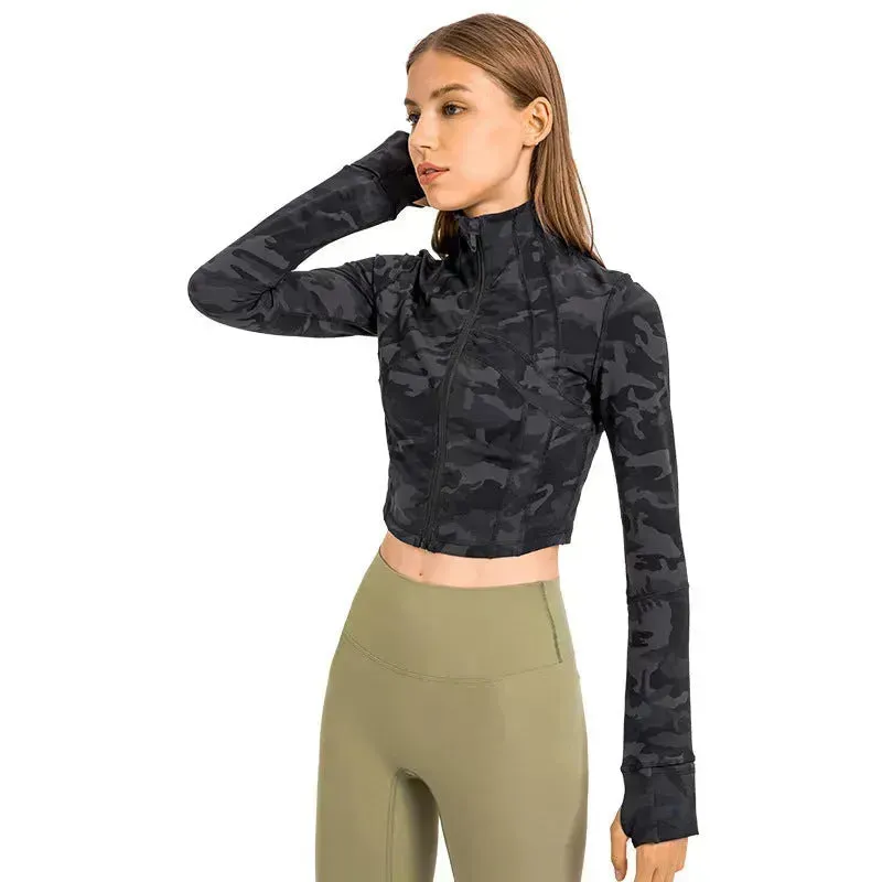 Autumn And Winter New Elastic Slim-fit High neck Zip Up Yoga crop top