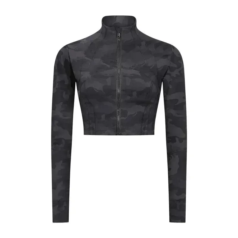 Autumn And Winter New Elastic Slim-fit High neck Zip Up Yoga crop top