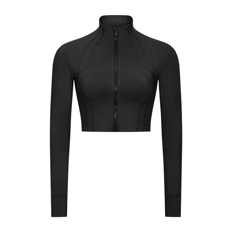 Autumn And Winter New Elastic Slim-fit High neck Zip Up Yoga crop top