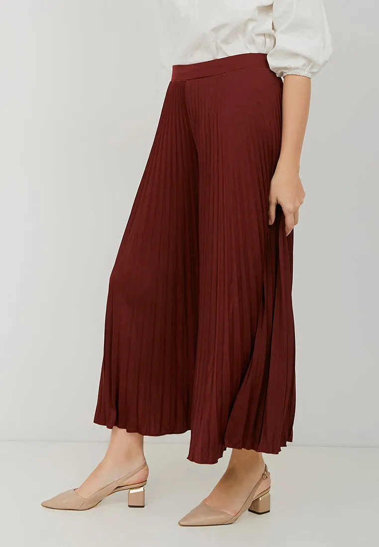 Basic Pleated Culottes Maxi (Maroon)