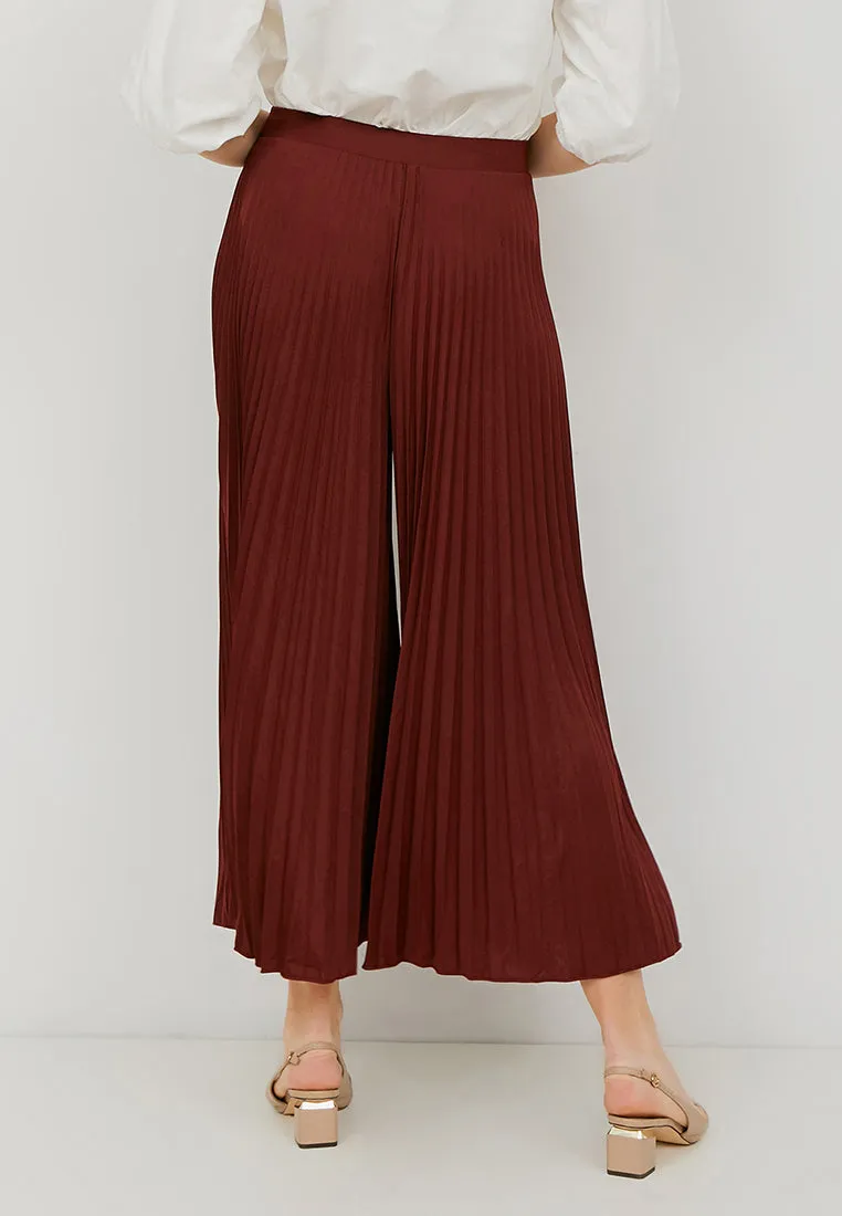 Basic Pleated Culottes Maxi (Maroon)