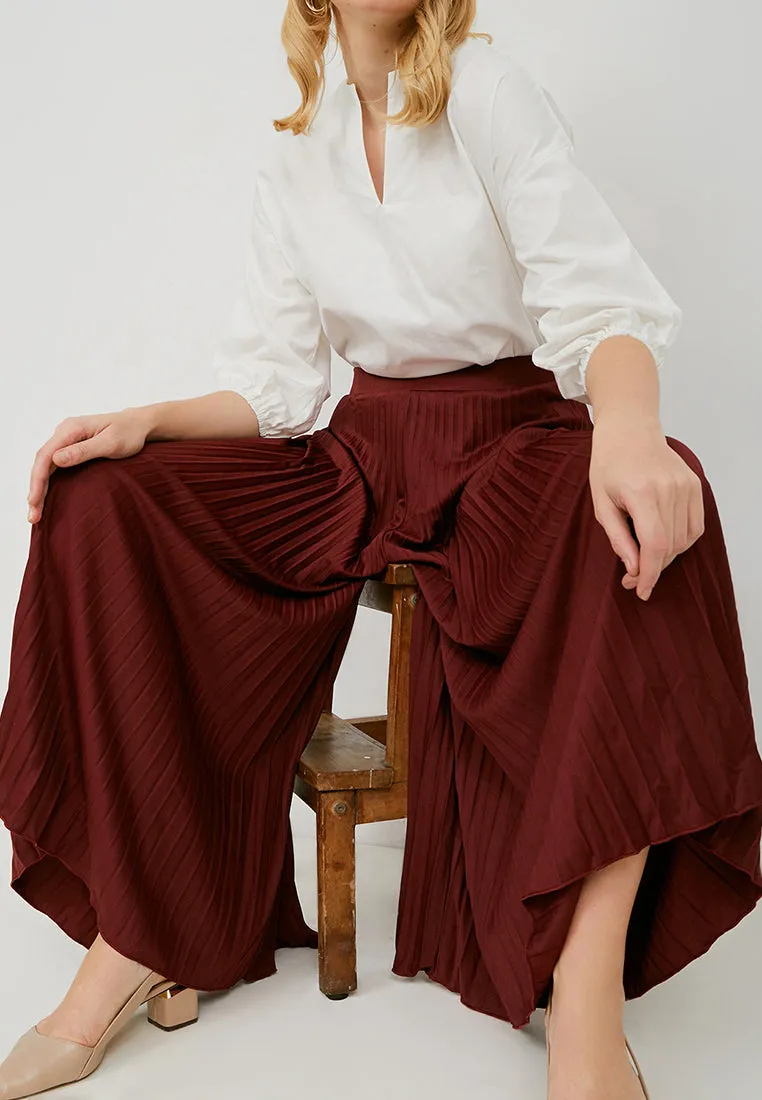 Basic Pleated Culottes Maxi (Maroon)