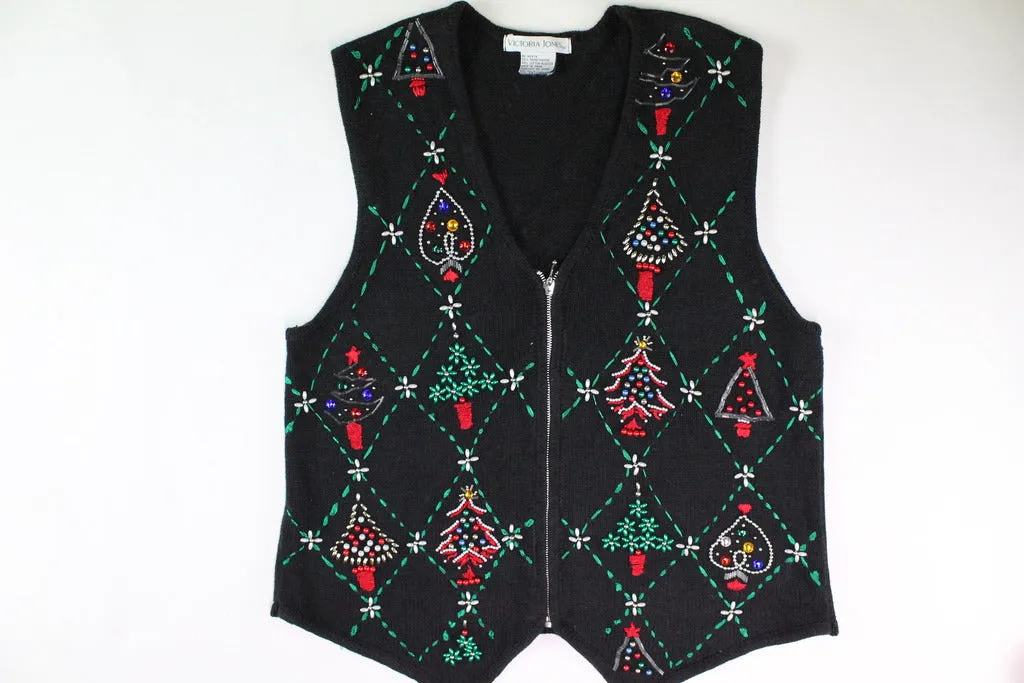 Beaded Christmas Trees.  Size Small. Christmas Sweater