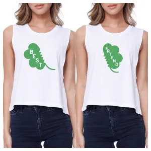 Best Friend Clover Womens White Crop Tee Cute BFF Shirt St Patricks