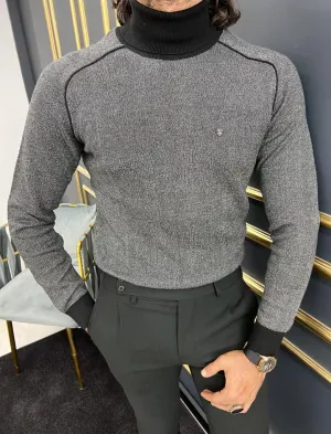 Black Slim Fit Turtleneck Sweater for Men | GentWith.com