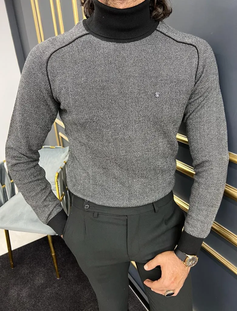 Black Slim Fit Turtleneck Sweater for Men | GentWith.com