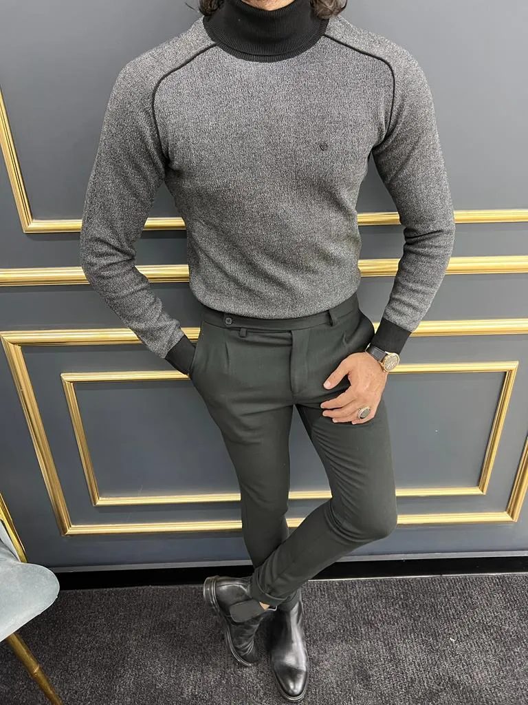 Black Slim Fit Turtleneck Sweater for Men | GentWith.com