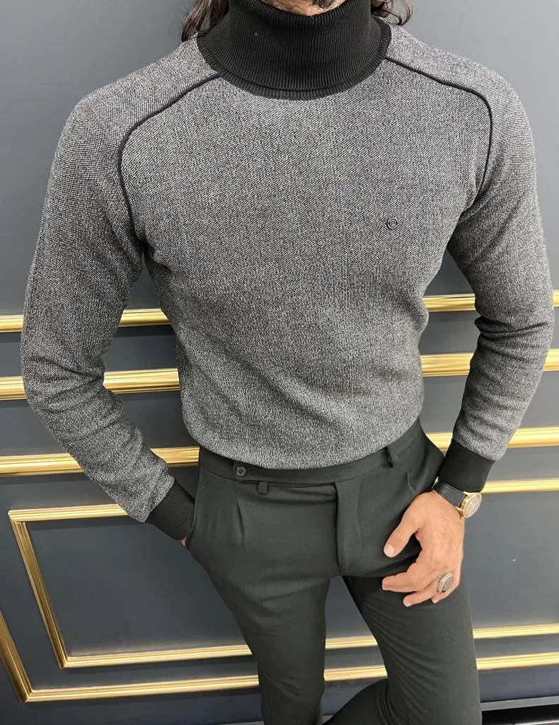 Black Slim Fit Turtleneck Sweater for Men | GentWith.com