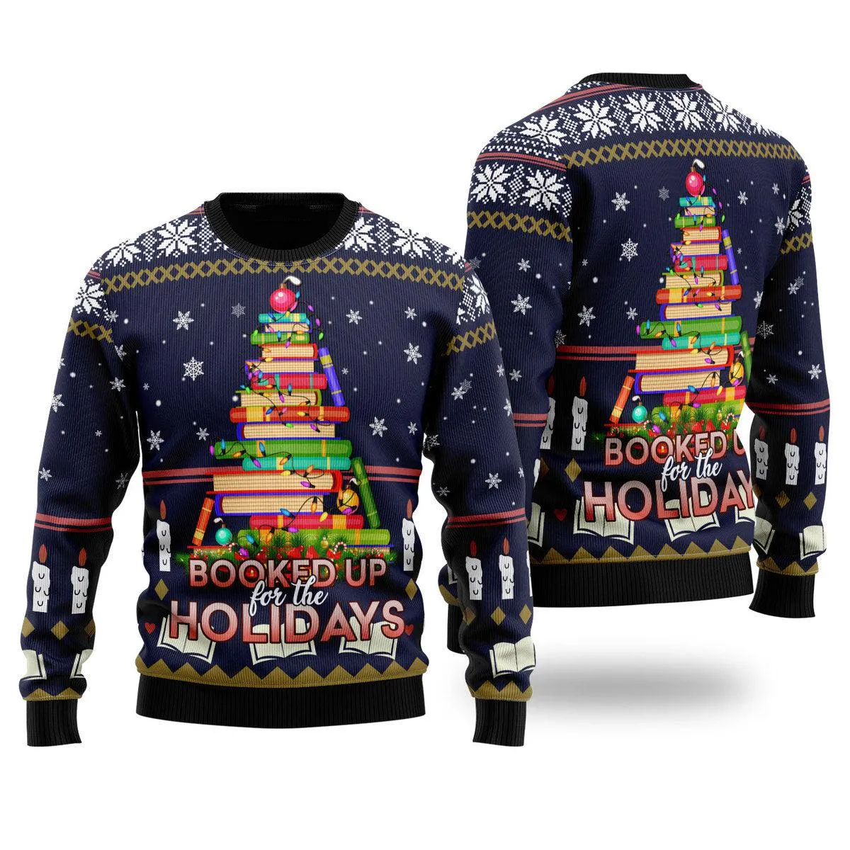 Book Christmas Tree Ugly Christmas Sweater For Men & Women, Perfect Gift for People Love Book