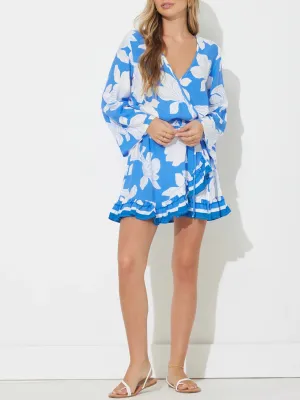 Botanic Printed Long Sleeve Dress - Blue