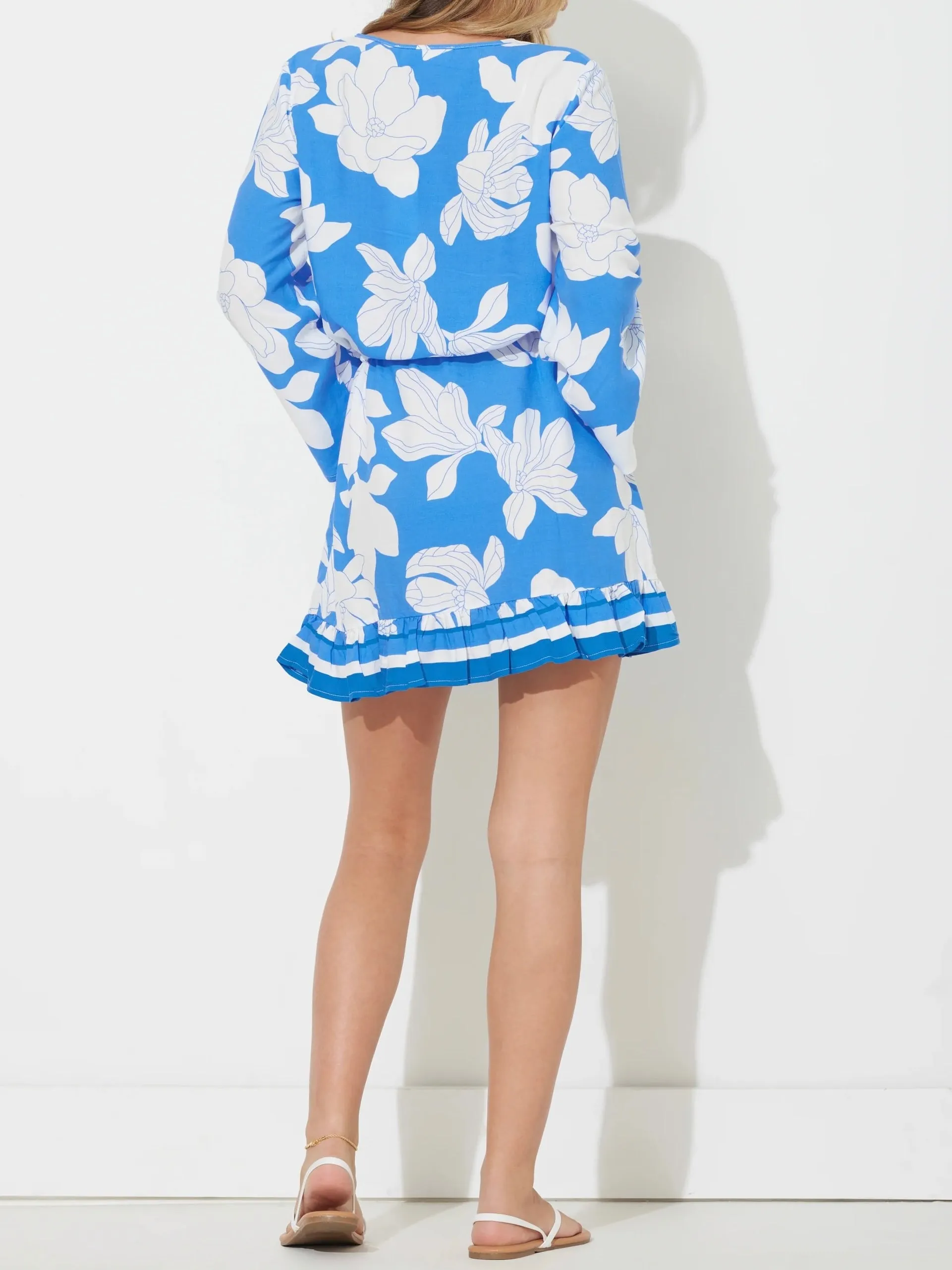Botanic Printed Long Sleeve Dress - Blue