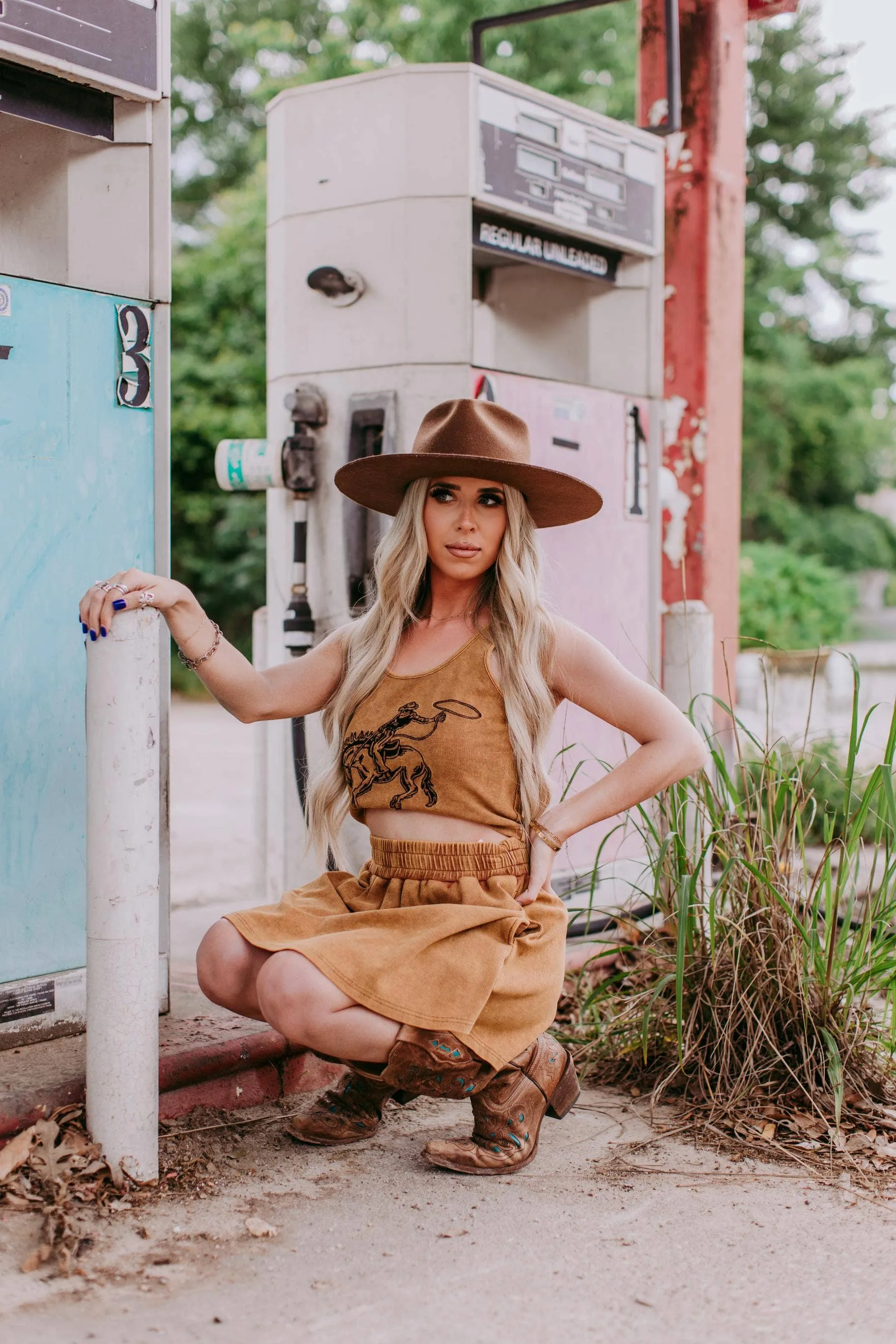 Bronc Bustin' Weekend 2 Piece Crop Set - Mustard
