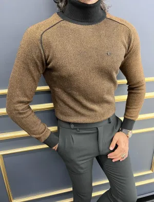 Brown Slim Fit Turtleneck Sweater for Men | GentWith.com
