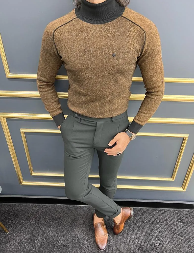 Brown Slim Fit Turtleneck Sweater for Men | GentWith.com