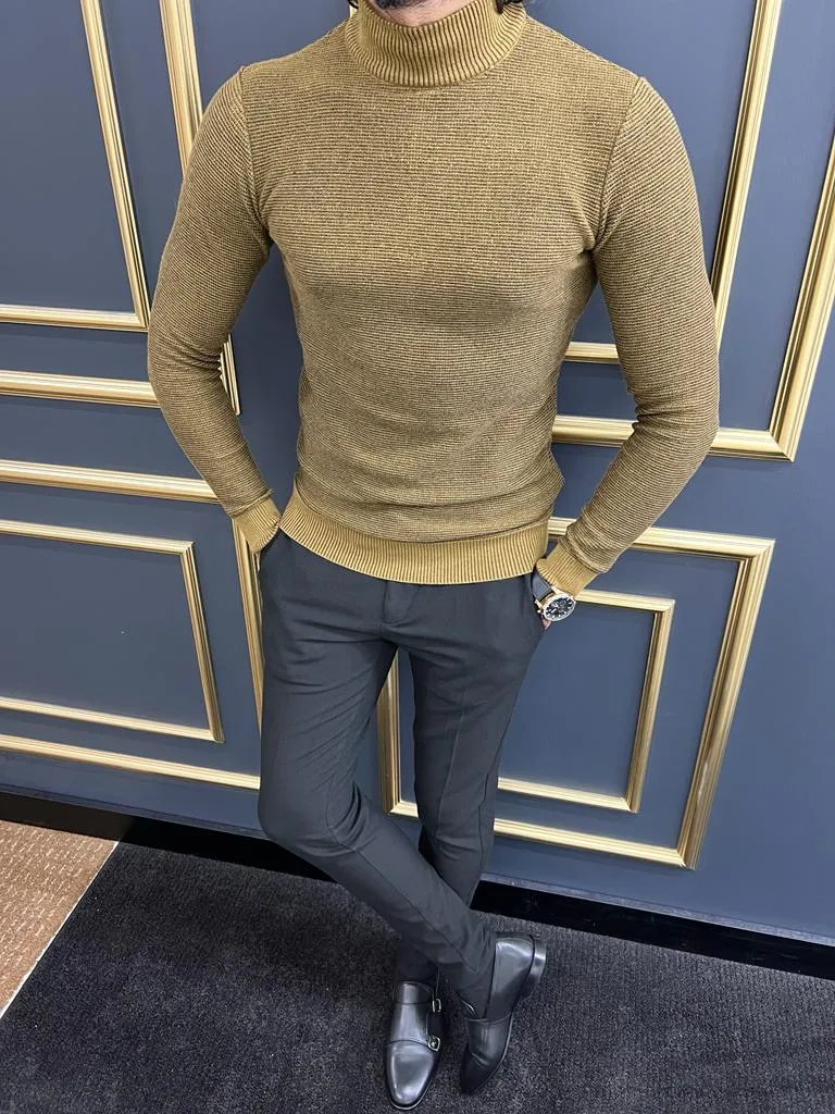 Camel Slim Fit Mock Turtleneck Sweater for Men | GentWith.com