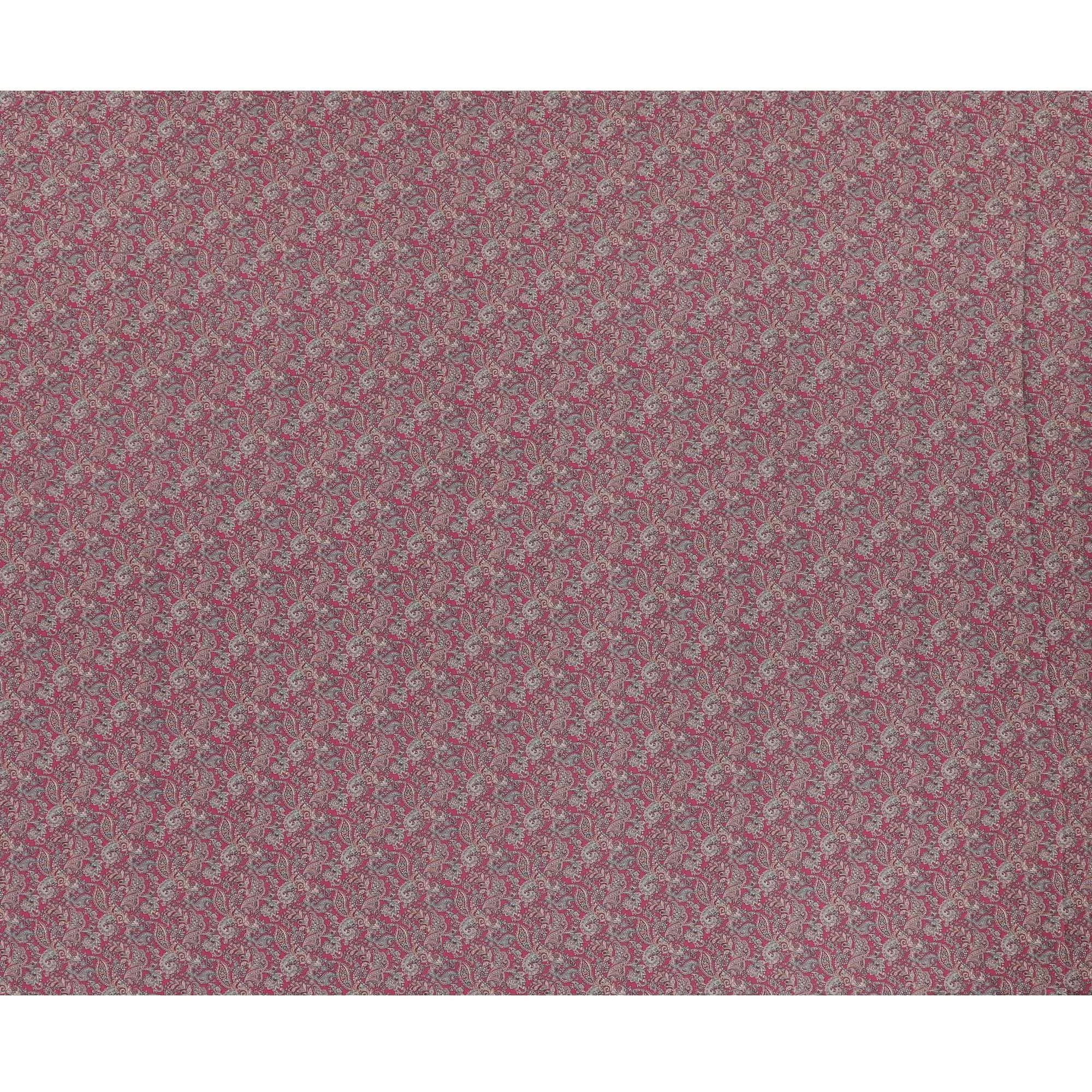 Cerise pink synthetic crepe fabric with multicolor print in fancy design-D15022