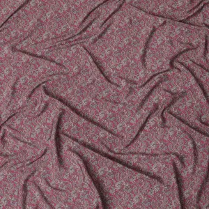 Cerise pink synthetic crepe fabric with multicolor print in fancy design-D15022