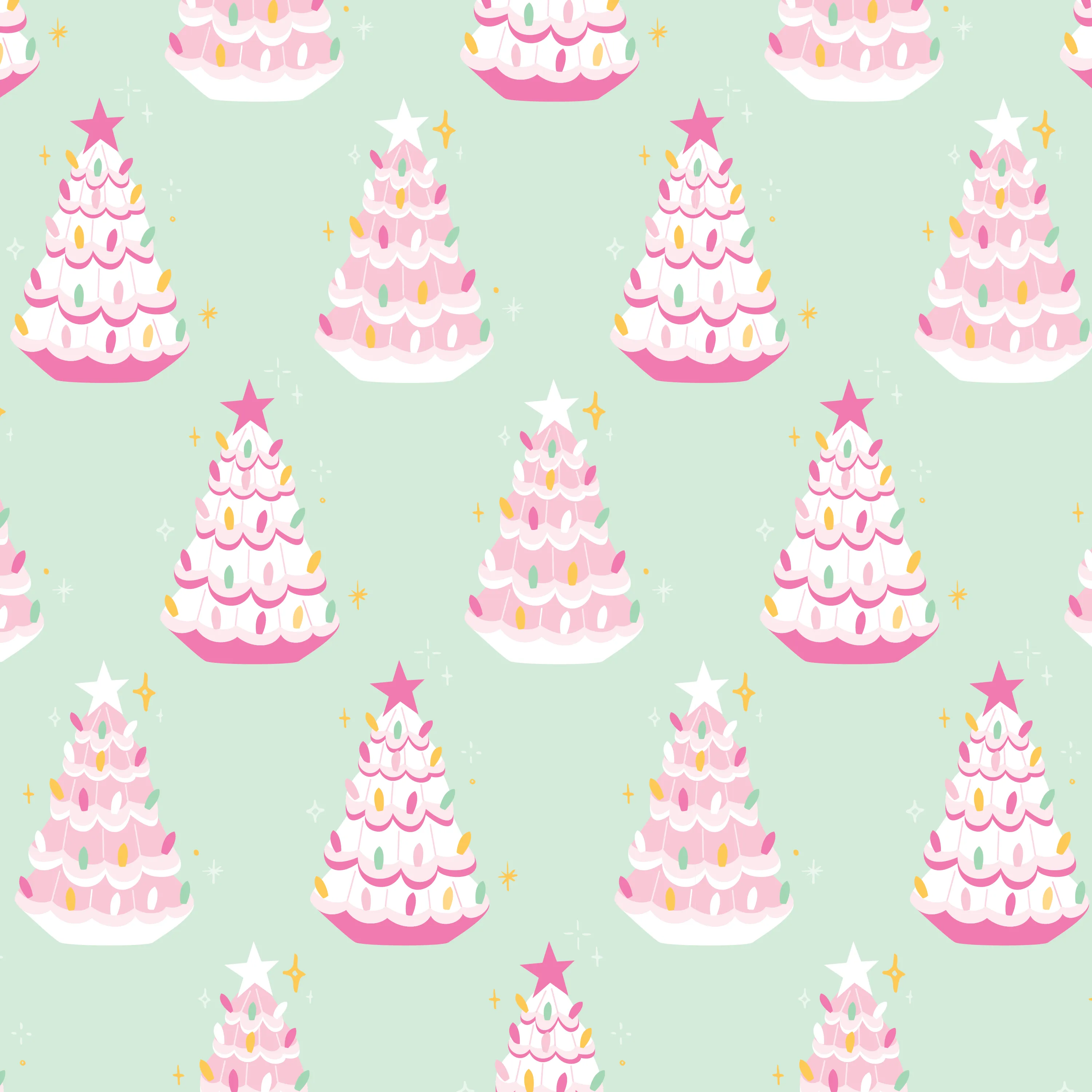 Christmas Pink Retro Trees Wrapping Paper - Roll of 3 Sheets