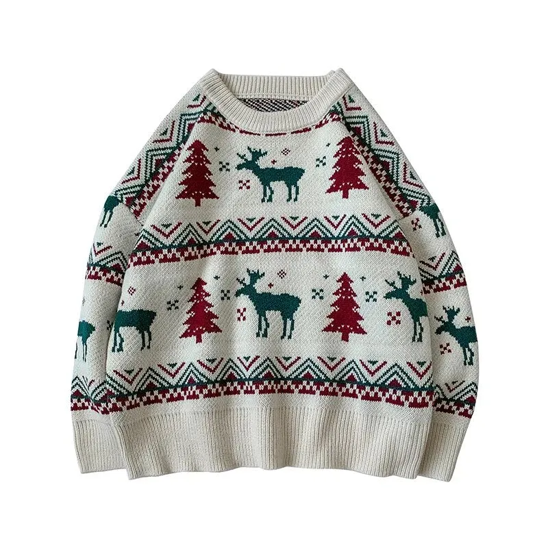 Christmas Tree and Deer Printed Sweater