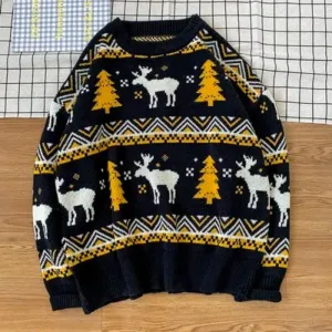 Christmas Tree and Deer Printed Sweater