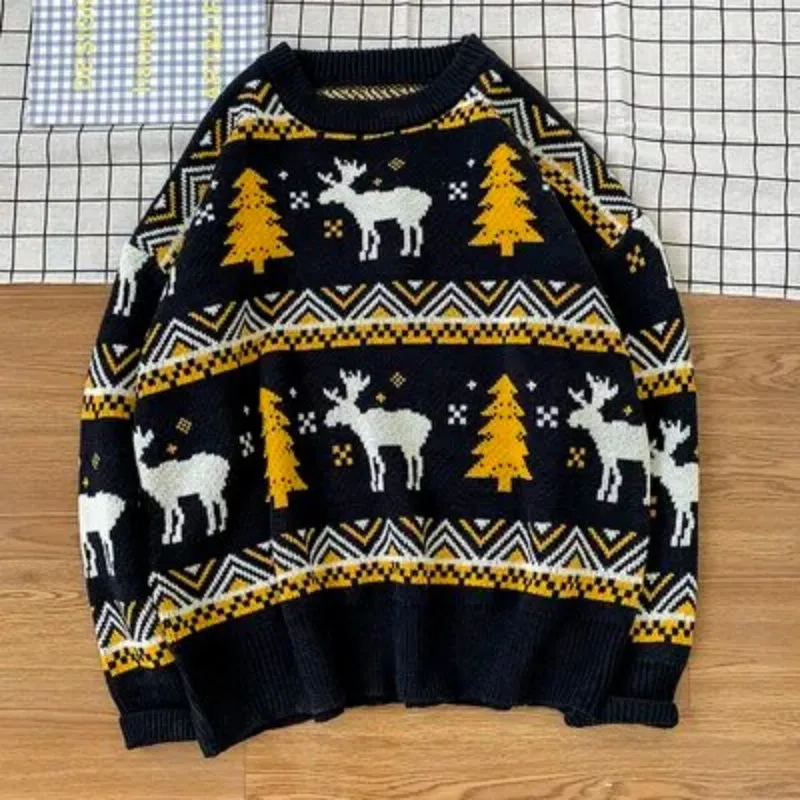 Christmas Tree and Deer Printed Sweater