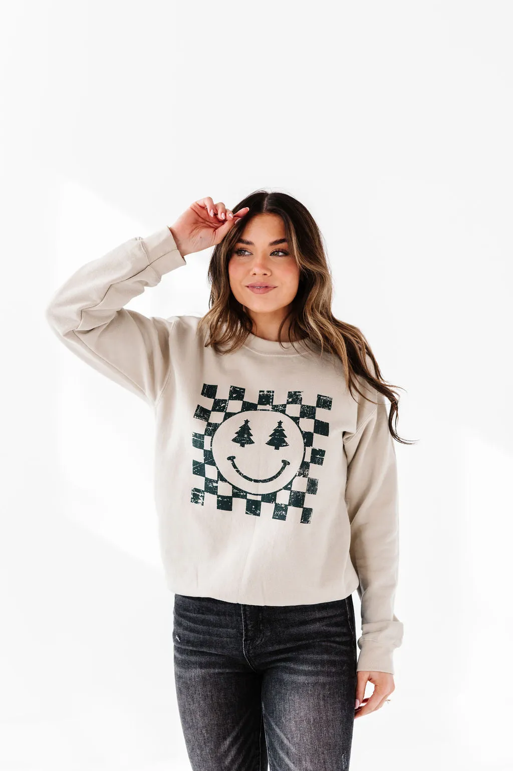 Christmas Tree Joy Graphic Sweatshirt in Sand