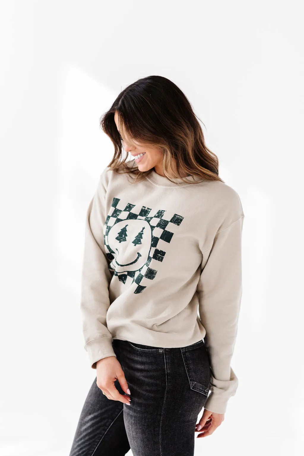 Christmas Tree Joy Graphic Sweatshirt in Sand