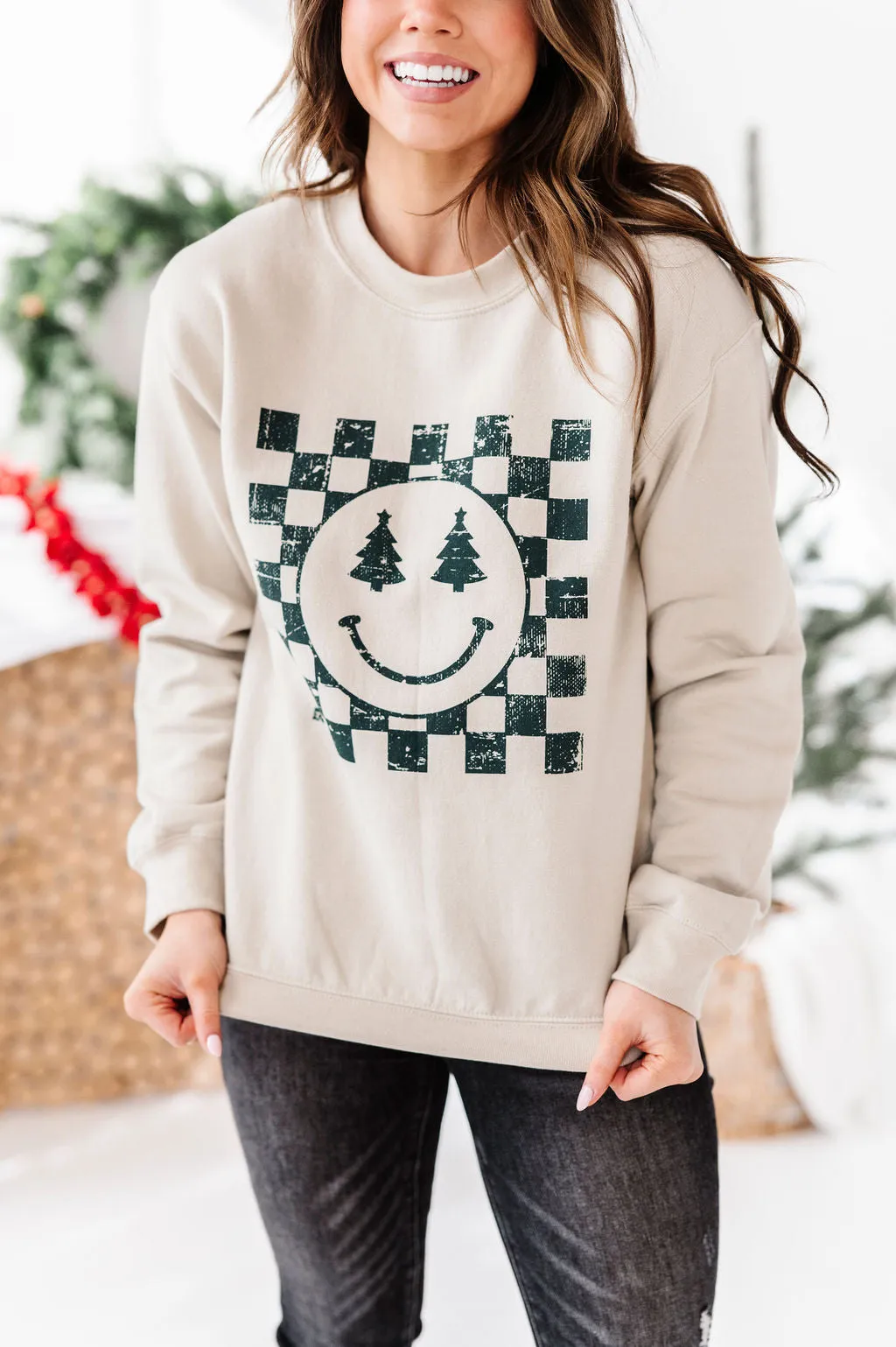 Christmas Tree Joy Graphic Sweatshirt in Sand