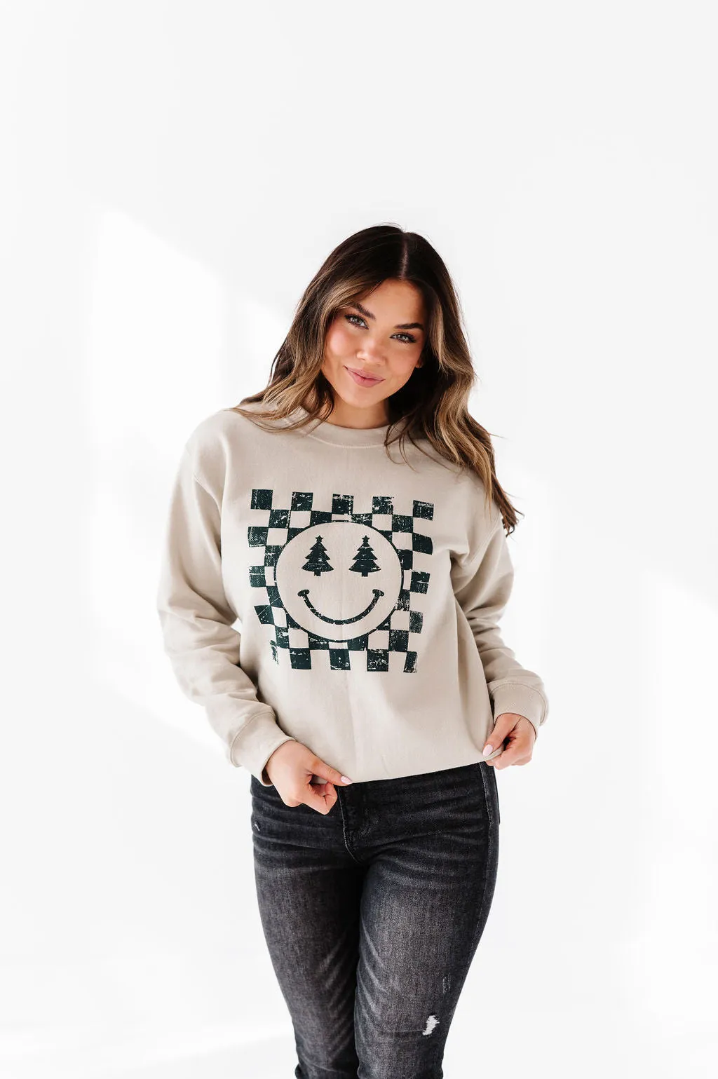 Christmas Tree Joy Graphic Sweatshirt in Sand