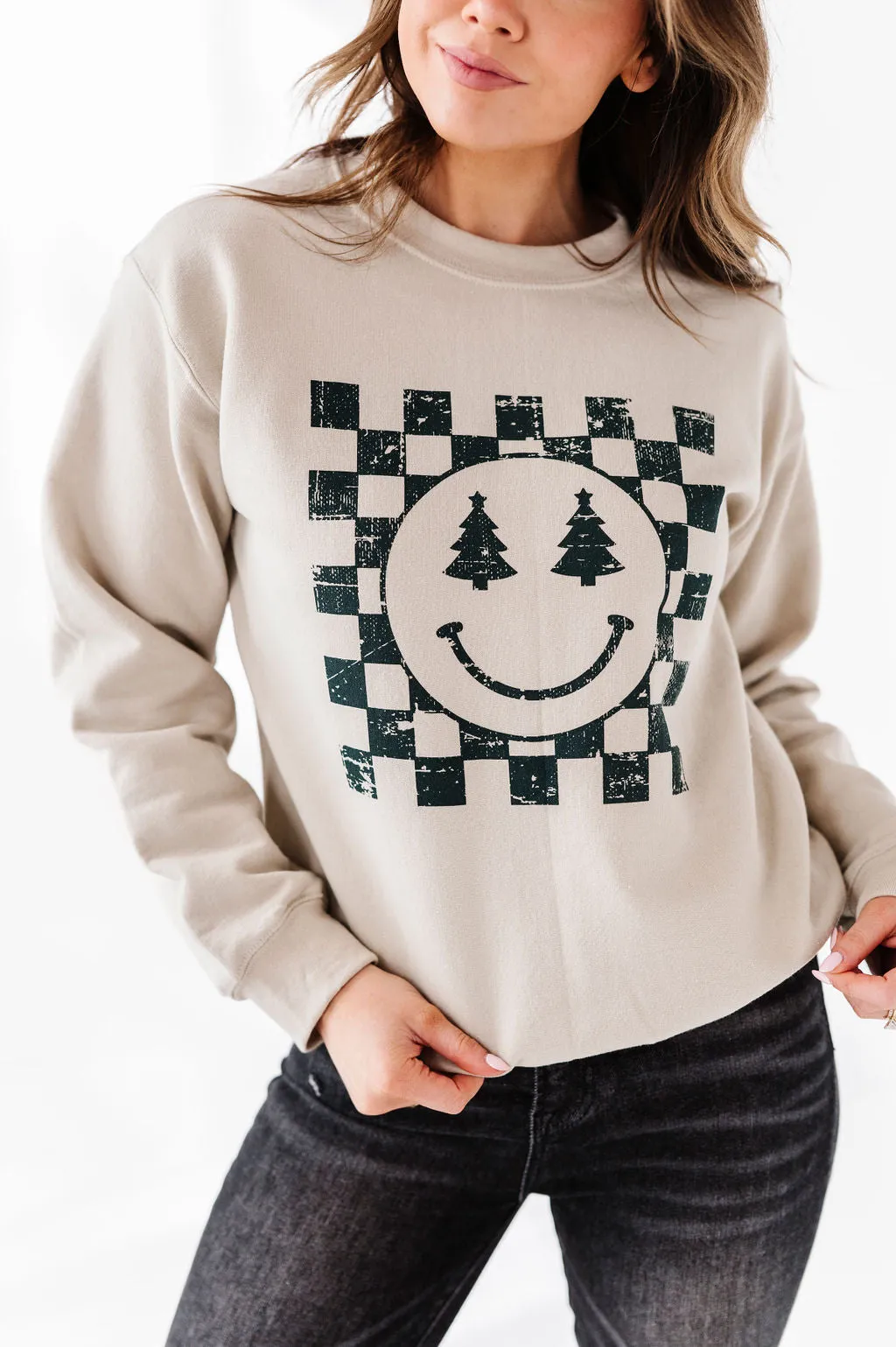 Christmas Tree Joy Graphic Sweatshirt in Sand