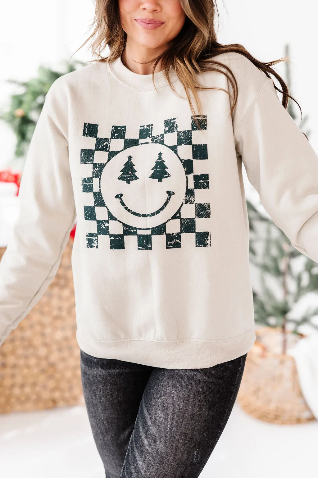 Christmas Tree Joy Graphic Sweatshirt in Sand