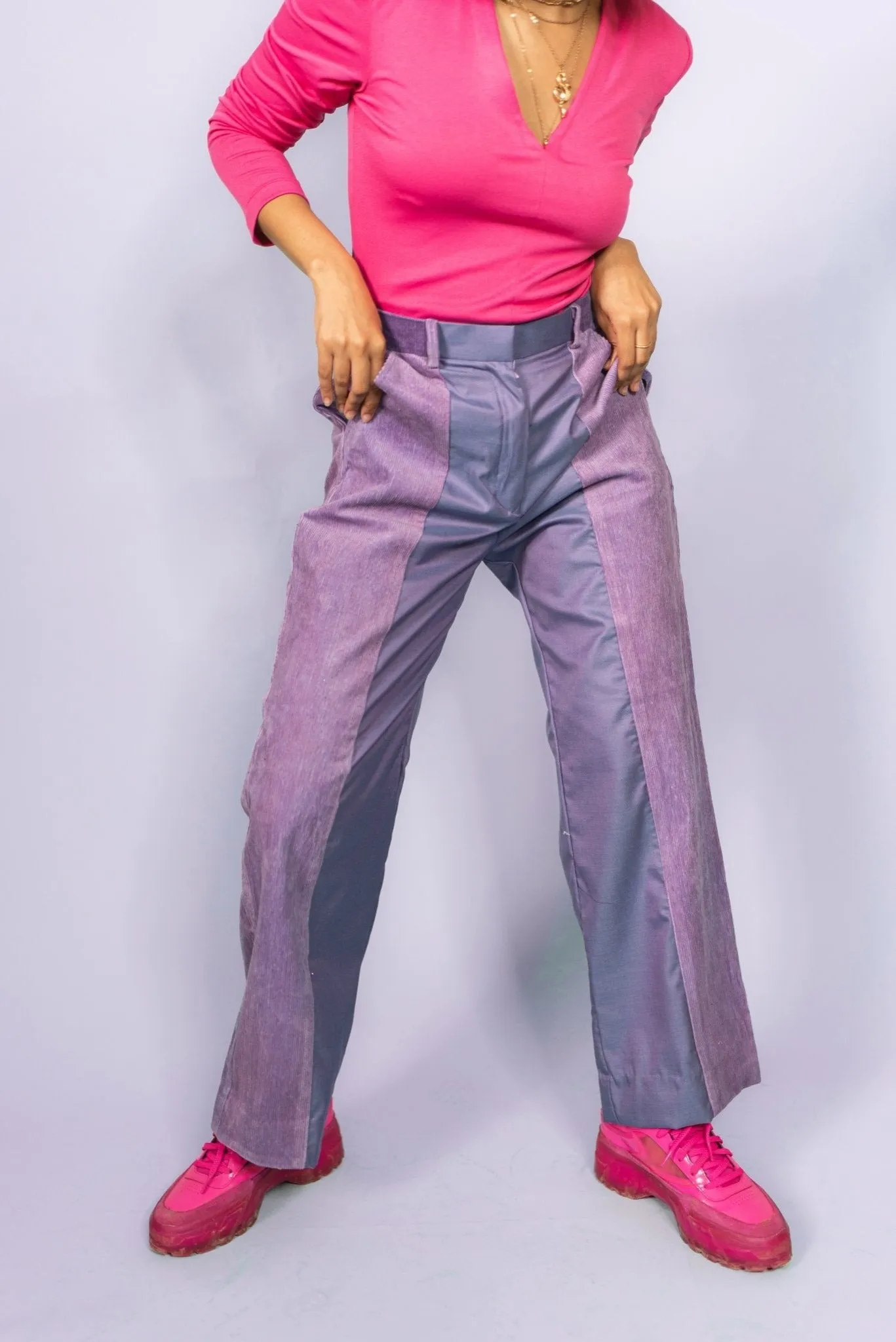 Corduroy Patchwork Pants in Deep Lilac