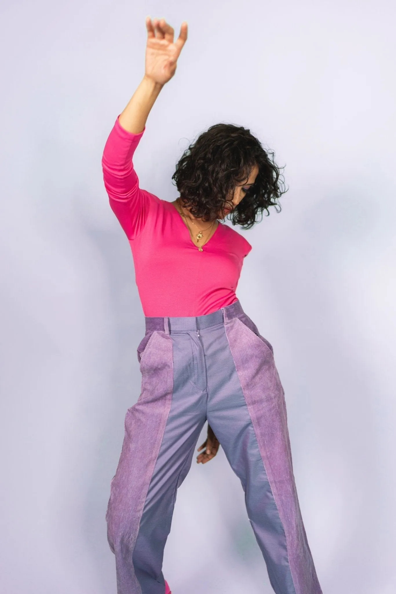 Corduroy Patchwork Pants in Deep Lilac