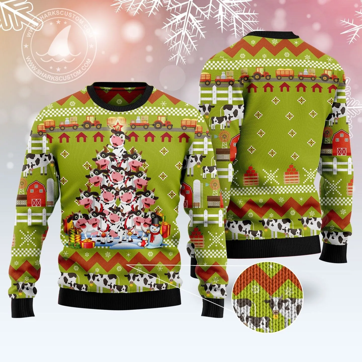 Cow Pine Tree Christmas Ugly Christmas Sweater, Perfect Shirt for Cow Farmer