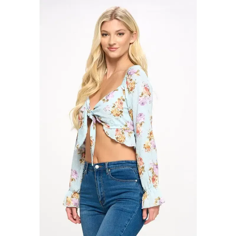 Crop blouse cardian top tie front long sleeve