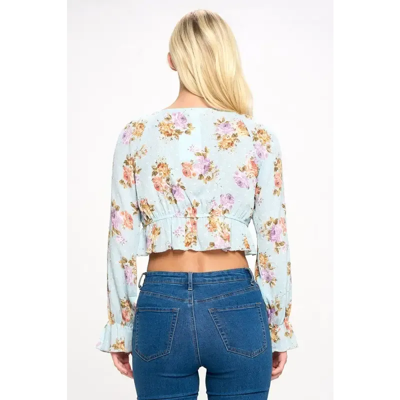 Crop blouse cardian top tie front long sleeve