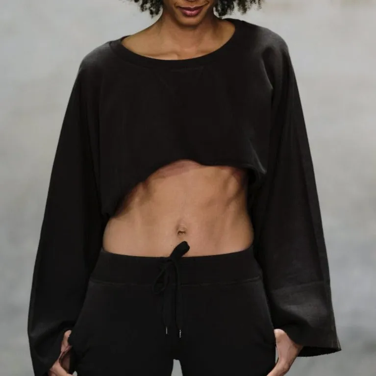 Crop French Terry Sweatshirt - Black