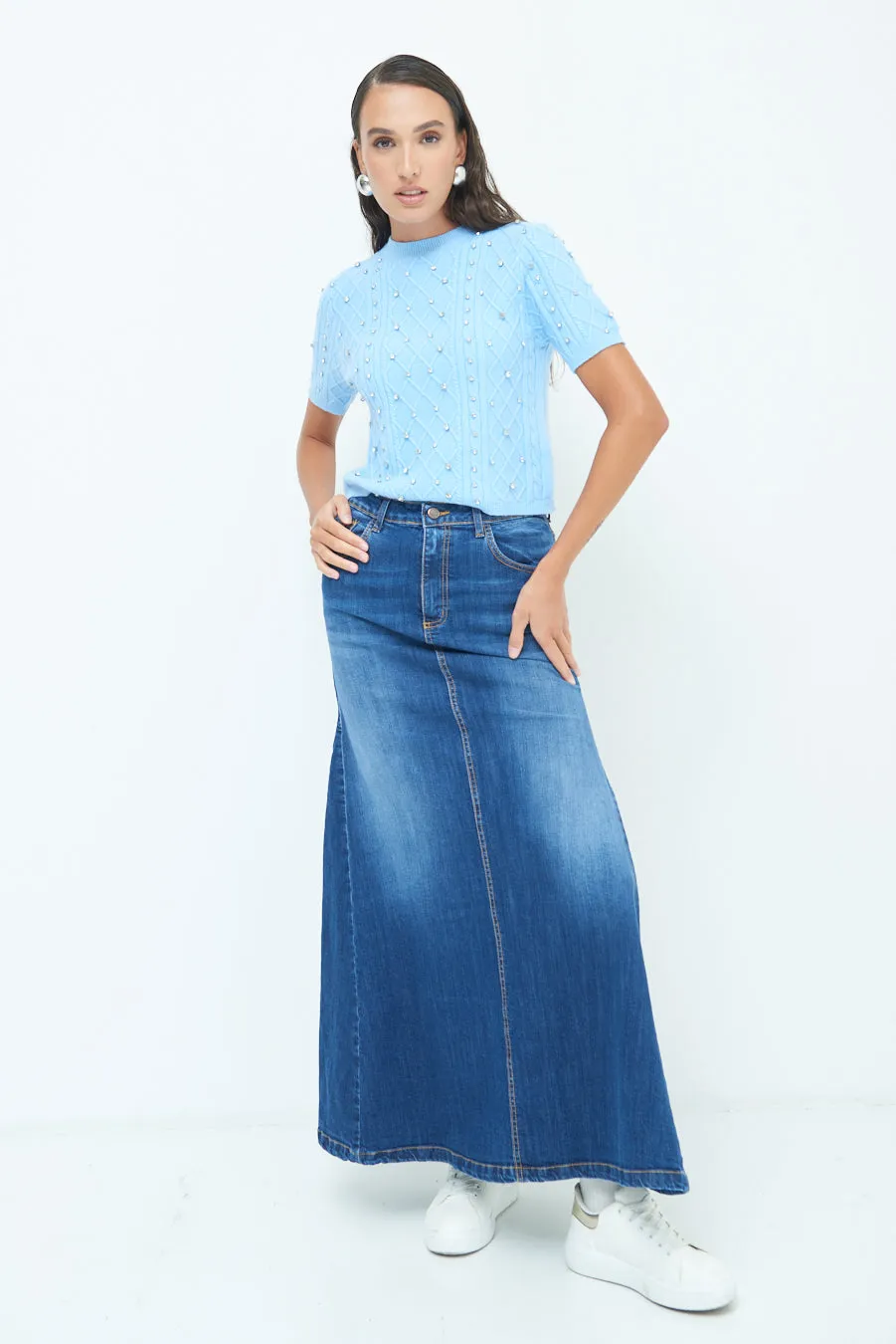 Denim maxi skirt wholesale