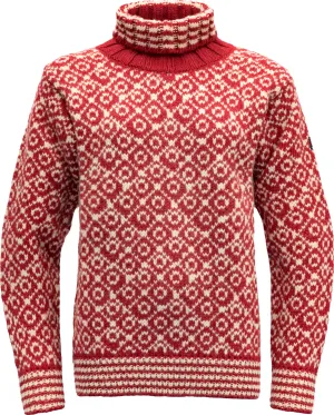 Devold Unisex Svalbard Sweater High Neck Hindberry/Offwhite | Buy Devold Unisex Svalbard Sweater High Neck Hindberry/Offwhite here | Outnorth