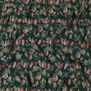 Enchanted Forest Viscose Crepe Fabric - Exotic Leaves and Birds Print, Indian Crafted, 110cm Wide-D18724