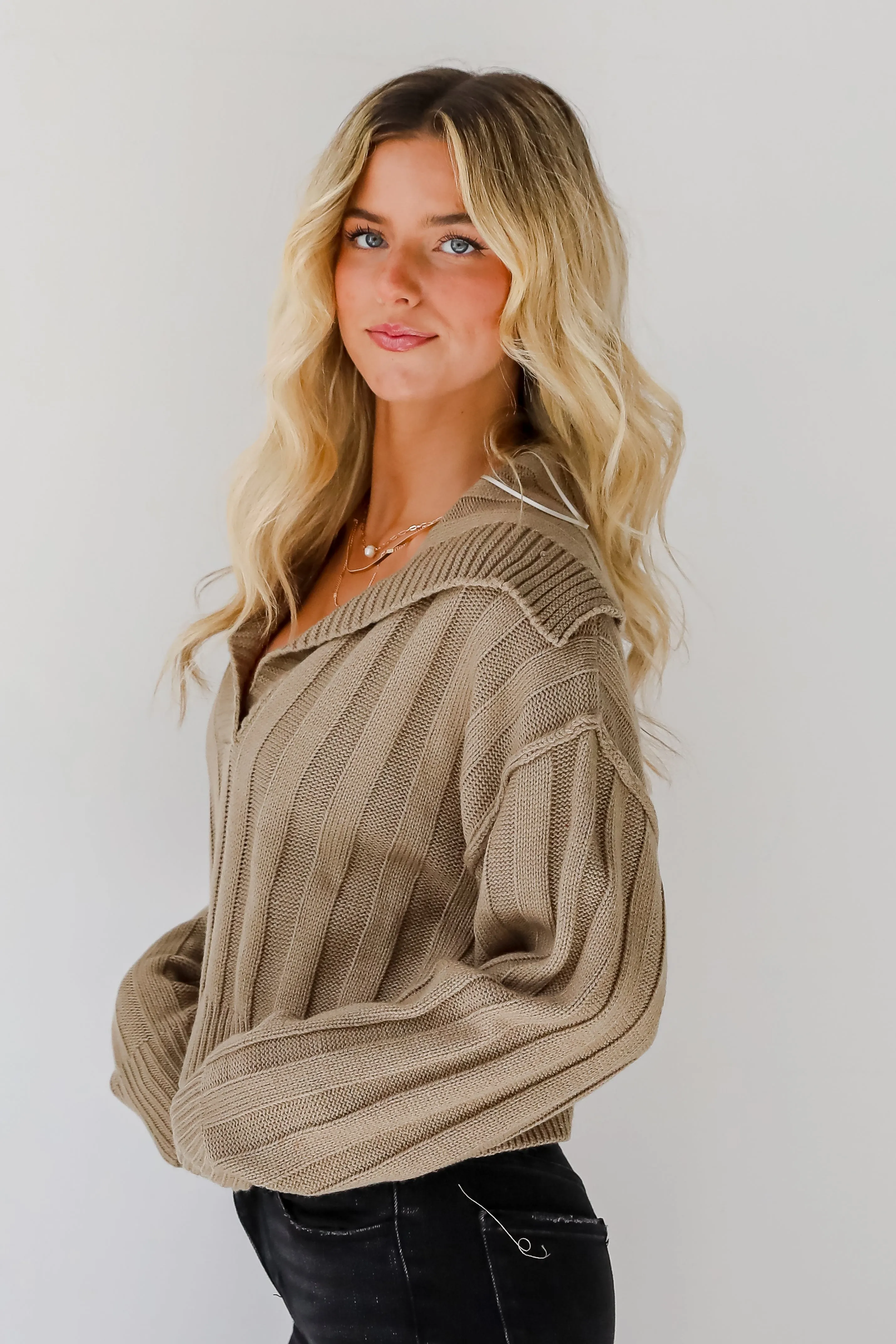 FINAL SALE  - Perfectly Effortless Olive Collared Sweater